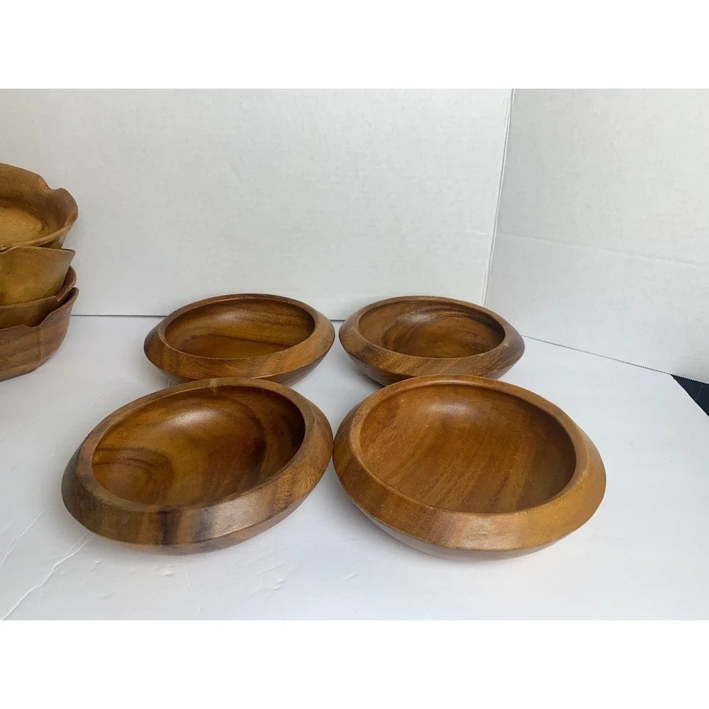 Vintage Monkey Pod Wood Bowls Set‎ of 12 Hand Carved Mid Century Modern Serving